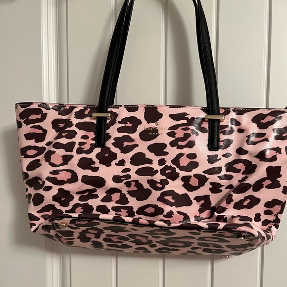 Animal print pink and brown Kate spade leather tote - Picture 1 of 5